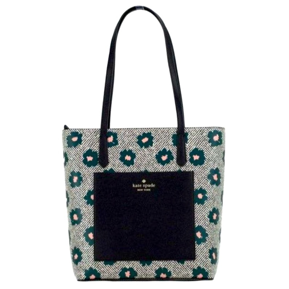 KATE SPADE ♠️ New York "DAILY TOTE" HERRINGBONE FLORAL SAFFIANO PVC TOTE BAG